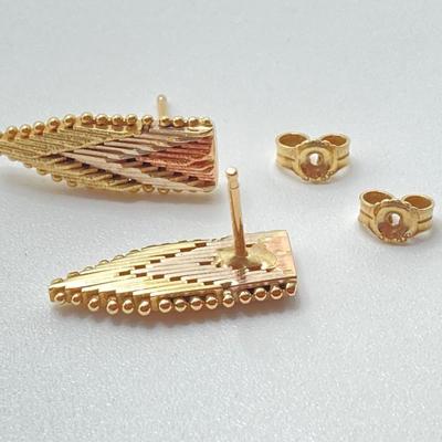 LOT 60J: Italy Gold Tri-Color Pierced Earrings Circa 1980 - 14KT, TW 4.1g