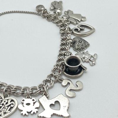 LOT 64J: James Avery Sterling Silver Charm Bracelet (16 Charms) with Original Box - TW 48.9g