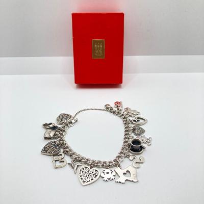 LOT 64J: James Avery Sterling Silver Charm Bracelet (16 Charms) with Original Box - TW 48.9g