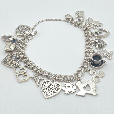 LOT 64J: James Avery Sterling Silver Charm Bracelet (16 Charms) with Original Box - TW 48.9g