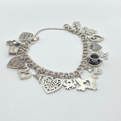 LOT 64J: James Avery Sterling Silver Charm Bracelet (16 Charms) with Original Box - TW 48.9g
