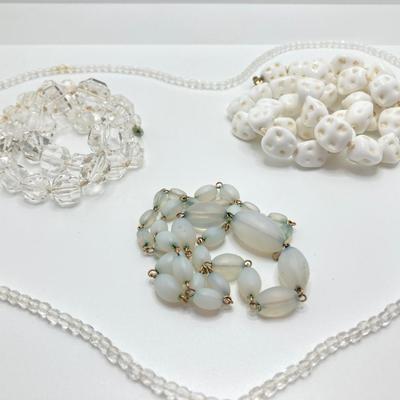 LOT 73J: Vintage Glass Beaded Necklaces - Pressed / Molded, Milk, Frosted and More