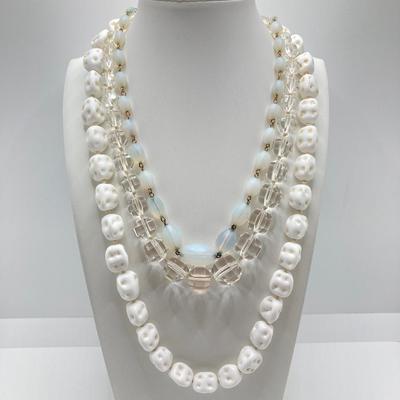 LOT 73J: Vintage Glass Beaded Necklaces - Pressed / Molded, Milk, Frosted and More