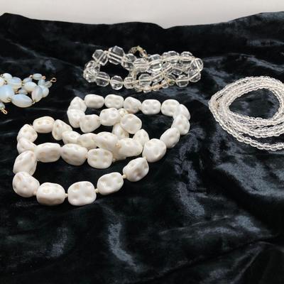 LOT 73J: Vintage Glass Beaded Necklaces - Pressed / Molded, Milk, Frosted and More
