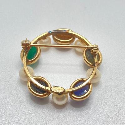LOT 74J: Vintage Jewelry Collection - Wells 14K G.F. Scarab Stone Brooch, Earrings and Ring