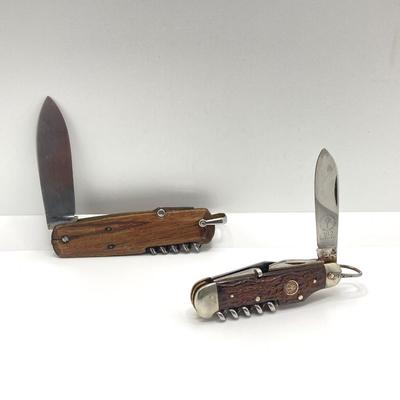 LOT 81J: Pair of Vintage Wood Handle Folding Knives - Tree Brand Arbolito Boker Soligen and More