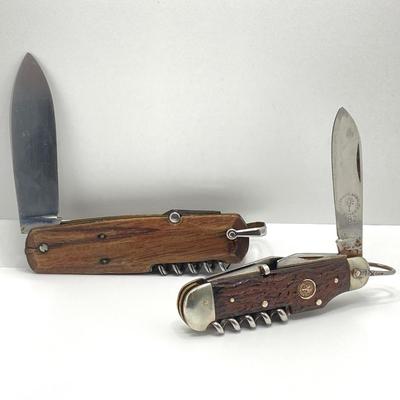 LOT 81J: Pair of Vintage Wood Handle Folding Knives - Tree Brand Arbolito Boker Soligen and More