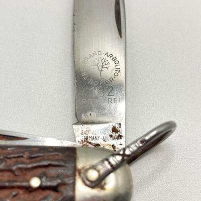 LOT 81J: Pair of Vintage Wood Handle Folding Knives - Tree Brand Arbolito Boker Soligen and More