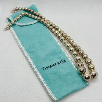 LOT 83: Tiffany & Co. Necklace 925 Sterling Silver Graduated Ball Beaded 16" Choker