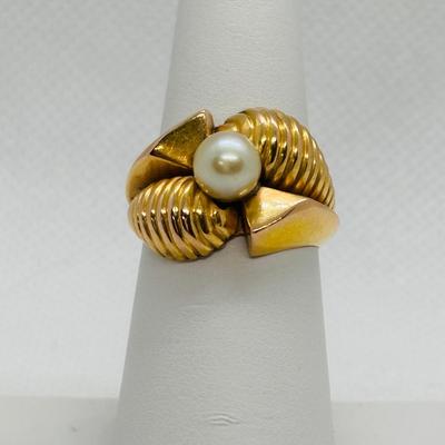 LOT 84: Vintage 18K (750) Gold Pearl Ring: 5g Tw, sz 6