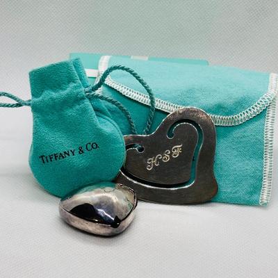 LOT 86: Tiffany Collection: 2001 Hand Hammered 925 Trinket/Pill Boll 22.3g Tw & Engraved Bookmarked 7g Tw