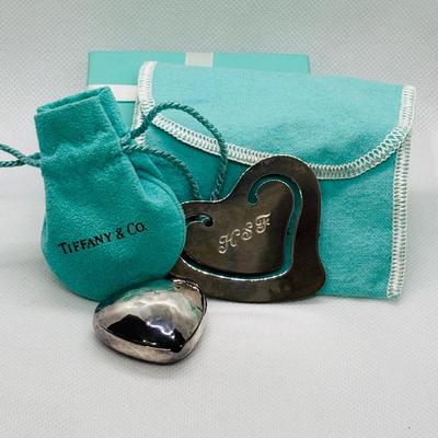 LOT 86: Tiffany Collection: 2001 Hand Hammered 925 Trinket/Pill Boll 22.3g Tw & Engraved Bookmarked 7g Tw