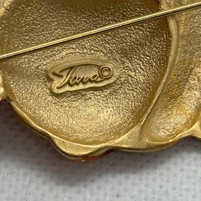 LOT 90: Collection of Holiday Brooches including a Tona Gold Tone Enamel Cornucopia Pumpkin Brooch, Eisenberg Christmas Tree Brooch...