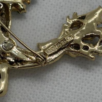 LOT 90: Collection of Holiday Brooches including a Tona Gold Tone Enamel Cornucopia Pumpkin Brooch, Eisenberg Christmas Tree Brooch...