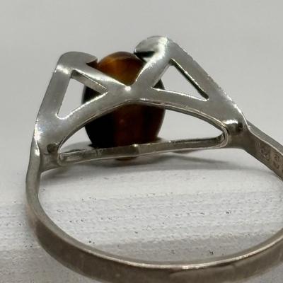 LOT 91: Sterling Silver Tiger Eye Owl Brooch & Ring, sz 7