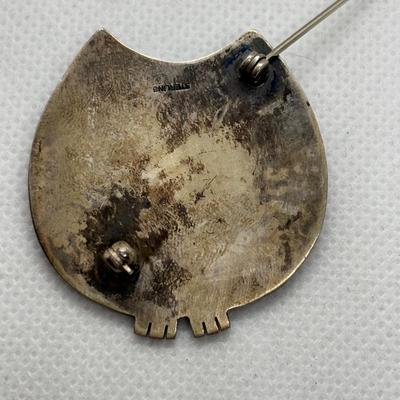 LOT 91: Sterling Silver Tiger Eye Owl Brooch & Ring, sz 7