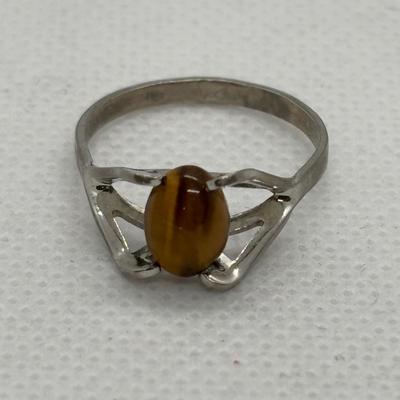LOT 91: Sterling Silver Tiger Eye Owl Brooch & Ring, sz 7