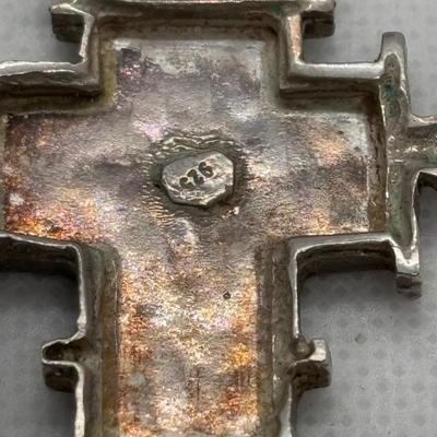 LOT 92: Sterling Silver 925 Cross Pendant on a Waxed Leather Cord & Sterling Silver Chain w/a Religious Pendant/Charm