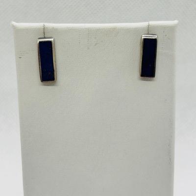 LOT 93: Sterling Silver 18" Box Chain, Turquoise Inlay Ring sz 6, Sun Earrings & Lapis Earrings