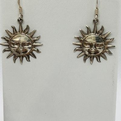 LOT 93: Sterling Silver 18" Box Chain, Turquoise Inlay Ring sz 6, Sun Earrings & Lapis Earrings