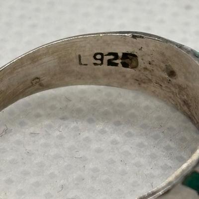 LOT 93: Sterling Silver 18" Box Chain, Turquoise Inlay Ring sz 6, Sun Earrings & Lapis Earrings