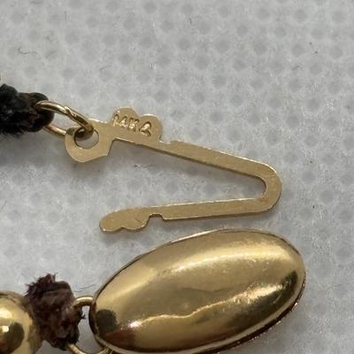 LOT 97: Hematite & Gold Beaded Necklace 14K on Clasp along w/Matching Earrings 14K on Stem