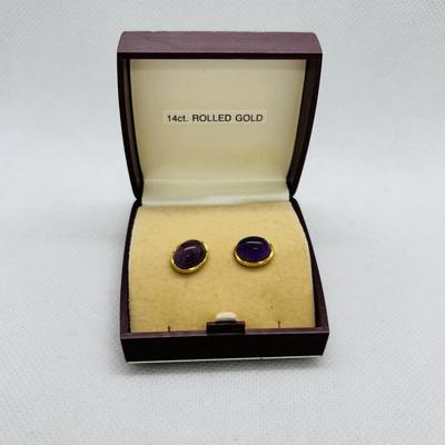 LOT 99: Amethyst Stone Necklace & Bracelet along w/Amethyst Rolled Gold Post Earrings