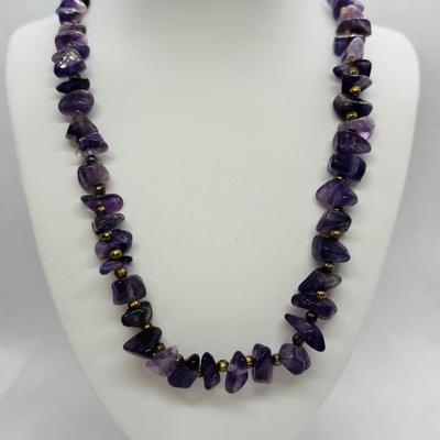 LOT 99: Amethyst Stone Necklace & Bracelet along w/Amethyst Rolled Gold Post Earrings