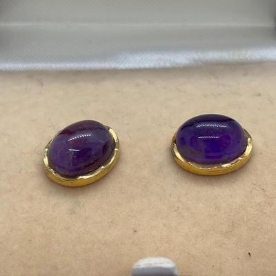 LOT 99: Amethyst Stone Necklace & Bracelet along w/Amethyst Rolled Gold Post Earrings