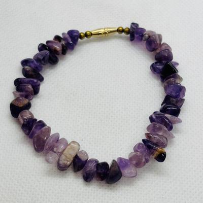 LOT 99: Amethyst Stone Necklace & Bracelet along w/Amethyst Rolled Gold Post Earrings