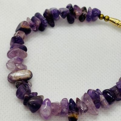 LOT 99: Amethyst Stone Necklace & Bracelet along w/Amethyst Rolled Gold Post Earrings
