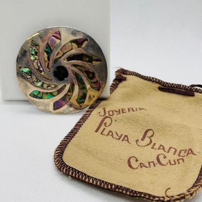 LOT 100: APC 925 Mexico Sterling Silver & Abalone Inlay Brooch, 9.5g Tw