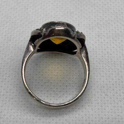 LOT 101: Sterling Silver Onyx, sz 5 Ring, Sterling Silver Topaz, sz 7.5 Ring & Marsala Sterling Silver Earrings