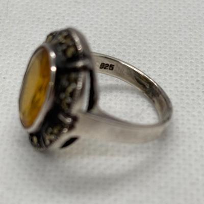 LOT 101: Sterling Silver Onyx, sz 5 Ring, Sterling Silver Topaz, sz 7.5 Ring & Marsala Sterling Silver Earrings