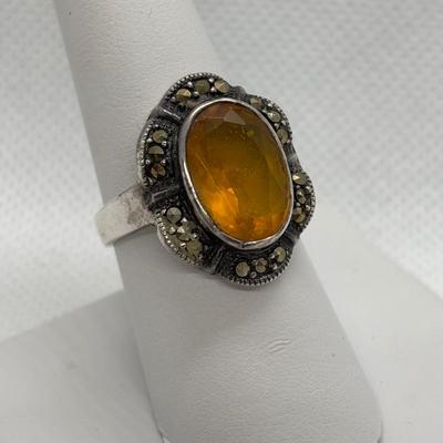 LOT 101: Sterling Silver Onyx, sz 5 Ring, Sterling Silver Topaz, sz 7.5 Ring & Marsala Sterling Silver Earrings