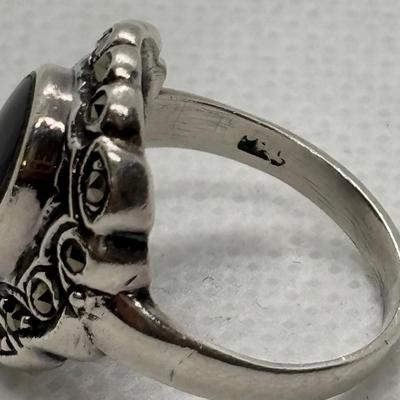 LOT 101: Sterling Silver Onyx, sz 5 Ring, Sterling Silver Topaz, sz 7.5 Ring & Marsala Sterling Silver Earrings