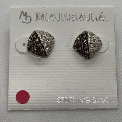 LOT 101: Sterling Silver Onyx, sz 5 Ring, Sterling Silver Topaz, sz 7.5 Ring & Marsala Sterling Silver Earrings