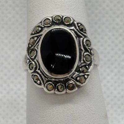 LOT 101: Sterling Silver Onyx, sz 5 Ring, Sterling Silver Topaz, sz 7.5 Ring & Marsala Sterling Silver Earrings