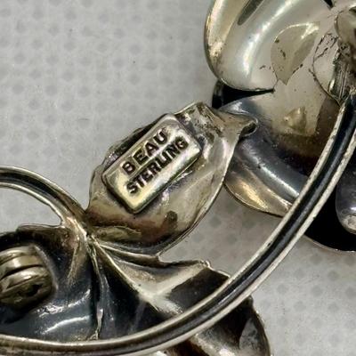LOT 102: Vintage Beau Sterling Silver Brooches & Adjustable Flower Ring