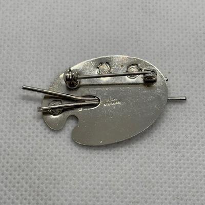 LOT 103: Sterling Silver Brooch Collection: Wishbone, Paint Palette & Bow/Heart w/Gems