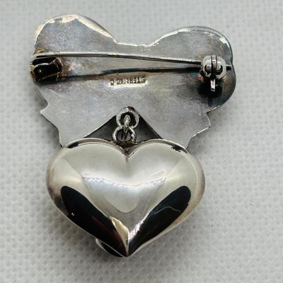 LOT 103: Sterling Silver Brooch Collection: Wishbone, Paint Palette & Bow/Heart w/Gems