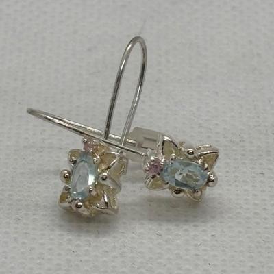 LOT 105: Sterling Silver Hugs & Kissing 7" Bracelet, Onyx Tear Drop Earrings & Avon 925 Blue Topaz Earrings