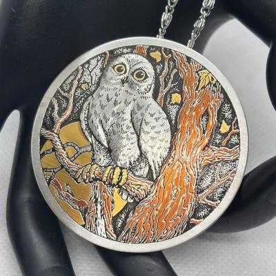 LOT 106: Reed & Barton Damascene Jewelry Collection: Owl Pendant w/Matching Cuff Bracelet