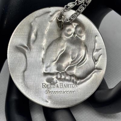 LOT 106: Reed & Barton Damascene Jewelry Collection: Owl Pendant w/Matching Cuff Bracelet