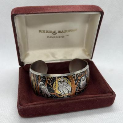 LOT 106: Reed & Barton Damascene Jewelry Collection: Owl Pendant w/Matching Cuff Bracelet