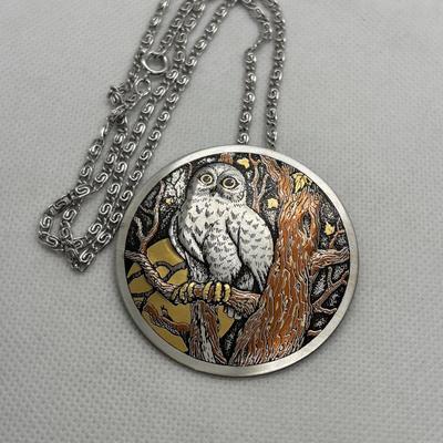 LOT 106: Reed & Barton Damascene Jewelry Collection: Owl Pendant w/Matching Cuff Bracelet