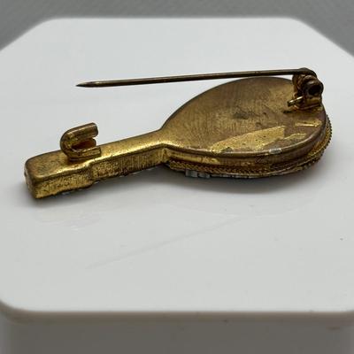 LOT 108: Antique Venezia Italy Micro Mosaic Mandolin Brooch, 800 Silver Filigree Butterfly Brooch & Unique Fish Brooch