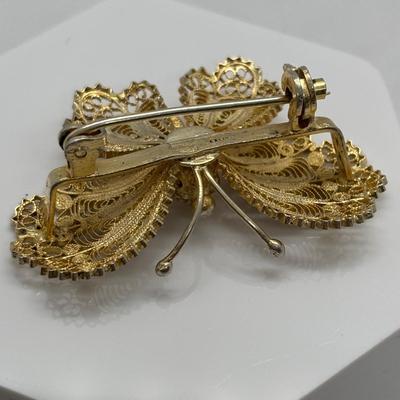 LOT 108: Antique Venezia Italy Micro Mosaic Mandolin Brooch, 800 Silver Filigree Butterfly Brooch & Unique Fish Brooch