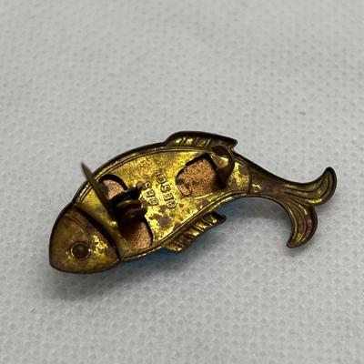 LOT 108: Antique Venezia Italy Micro Mosaic Mandolin Brooch, 800 Silver Filigree Butterfly Brooch & Unique Fish Brooch