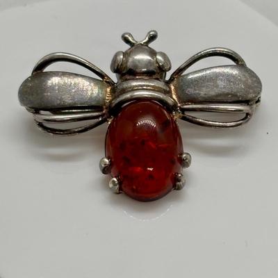 LOT 271: Amber & Sterling Silver Collection: Valerio Pin, bumble Bee Pin & Post Earrings